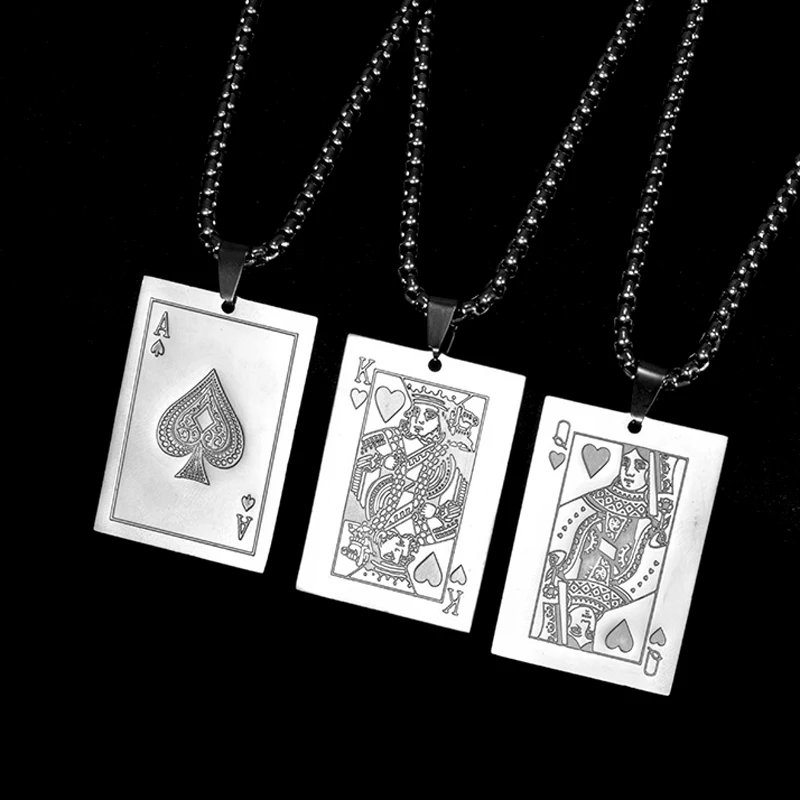 Ожерелье с подвеской в виде игральных карт для мужчин кулон из нержавеющей стали