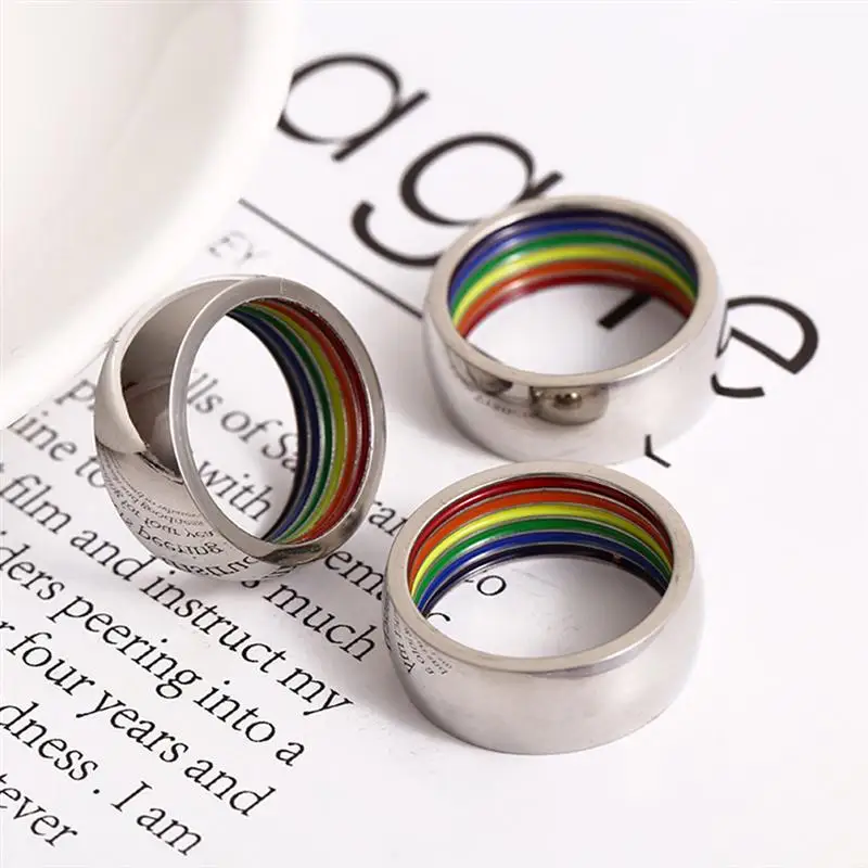 

1PC 8MM Personality Rainbow Gay Ring Stainless Steel Rainbow Color Finger Ring