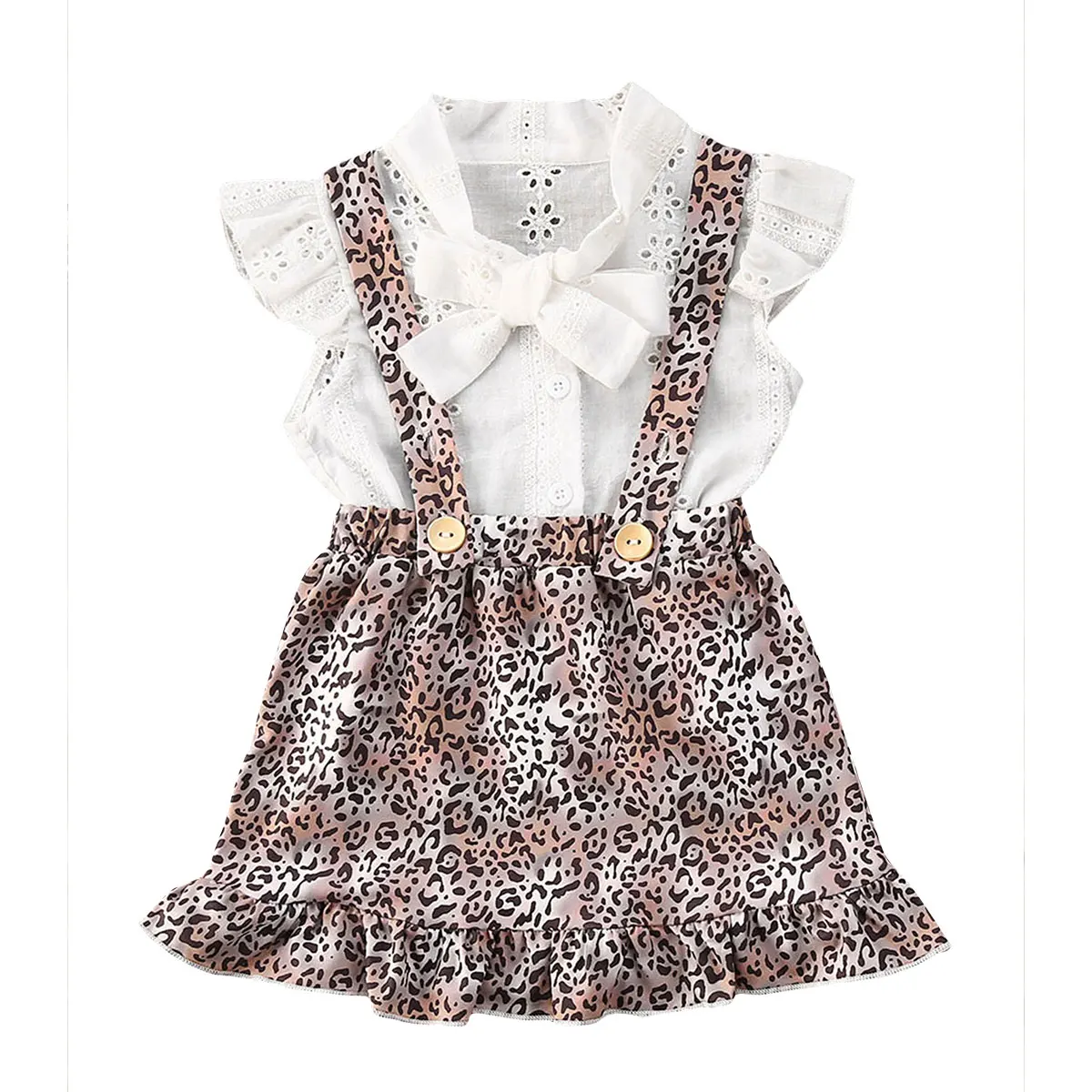 

6M-5Y 2pcs clothing set for Toddler Kids Baby girls summer clothes lace short Sleeve Blouse Tops+Suspender ruffle Skirts