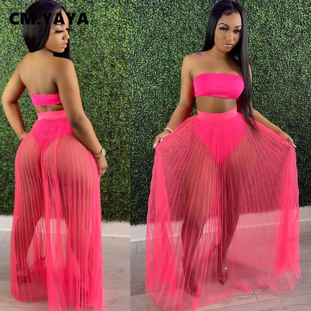 Женский сетчатый комплект CM.YAYA из двух предметов сексуальный пляжный Топ без