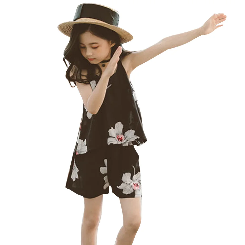Set Clothes For Girls Floral Vest + Short 2PCS Children'S Costumes Big Kids Summer 6 8 10 12 13 14 Year | Детская одежда и