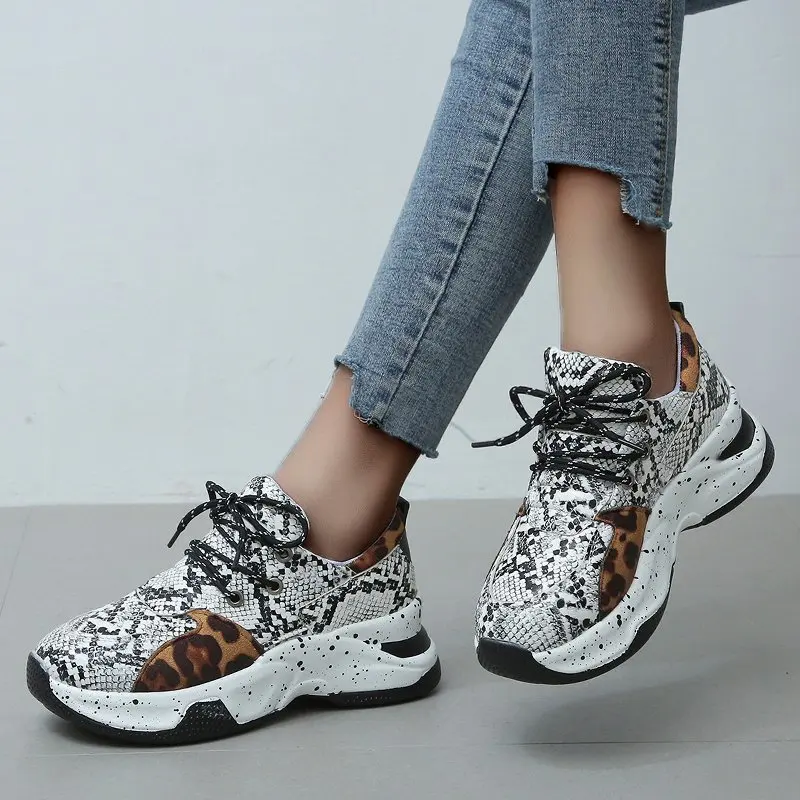 

Women's Sneakers Platform Shoes Woman Vulcanize Shoes Leopard Leather High Increasing Casual Comfortable Ladies Shoes 2020