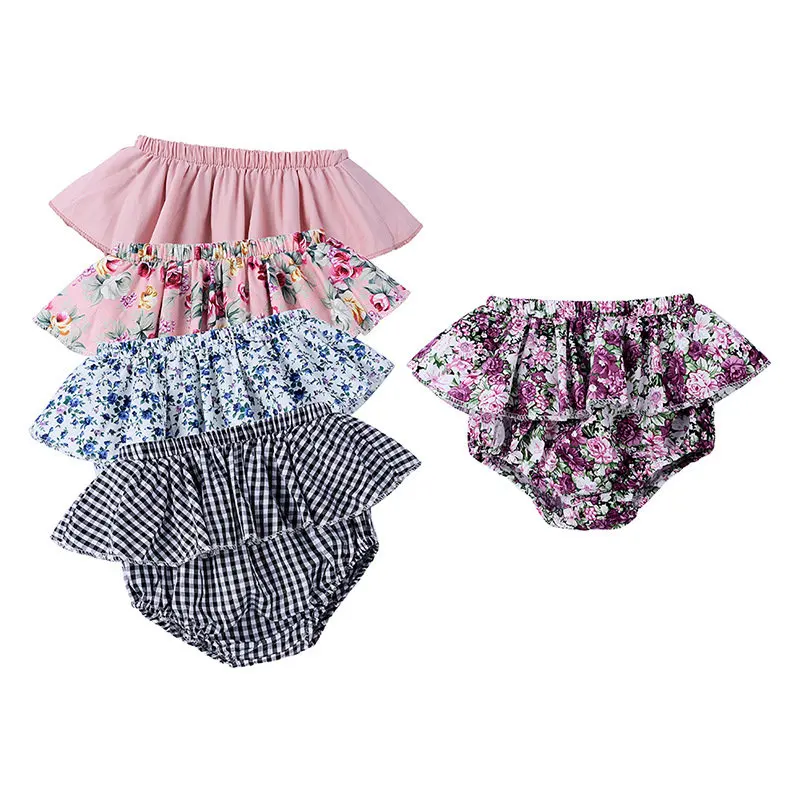 

Summer Baby Girls Ruffle bloomers Brief Shorts Panties Plaid/Floral Toddler Kids Fashion PP Pants