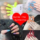 24 шт.корт. Блестящие накладные ногти съемные длинные балерины с клеевой палочкой прижмите на ногти блестящие полное покрытие ногтей