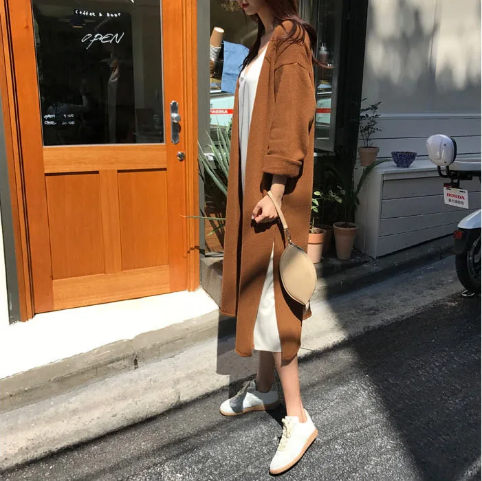 Autumn Winter Women's Cardigan Simple Belt Female New Fashion Long Coat Loose Type Wool Knitted Cardigan Female Outwear