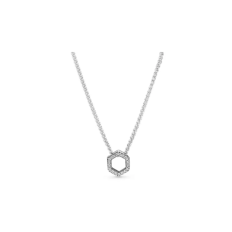 

925 Sterling Silver Original Pan Sparkle Honeycomb Geometric Daisy Flower Pendant Chain Necklaces for Women Jewelry Holiday Gift