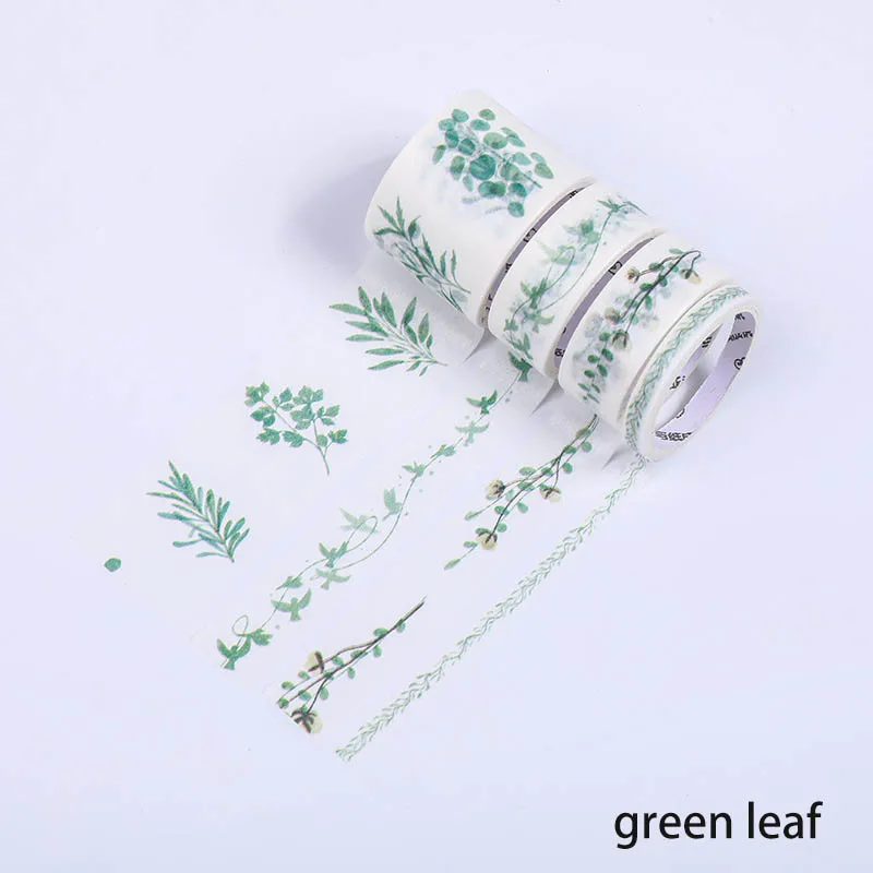 green leaf 4 рулона японские канцелярские товары Живопись Стиль Васи клейкие ленты маскировки декоративные ленты стикеры s многофункциональный DIY Скрапбукинг стикер - Цвет: green leaf