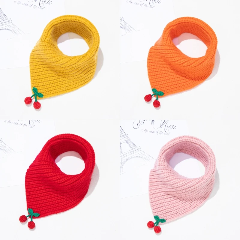 Детский зимний трикотажный треугольный шарф с мультяшным рисунком вишни