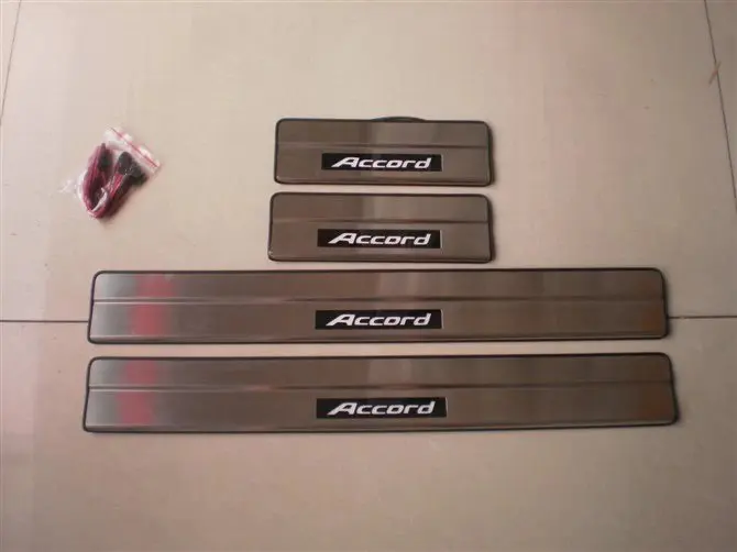 Stainless Steel one Хромированный стильный Фабричный стиль синий светодиодный Порог 4 шт. для Honda 8th 2008-2013 Accord Sedan - Цвет: Stainless Steel one