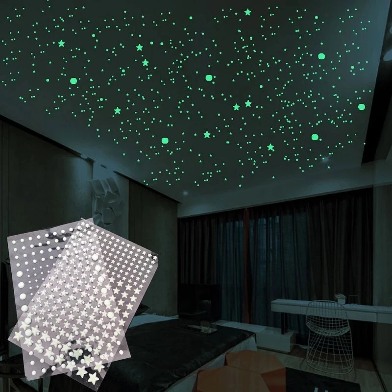 

Luminous 3D Stars Dots Wall Sticker for Kids Room Bedroom Home Decoration Glow In The Dark Moon Decal Fluorescent DIY Stickers