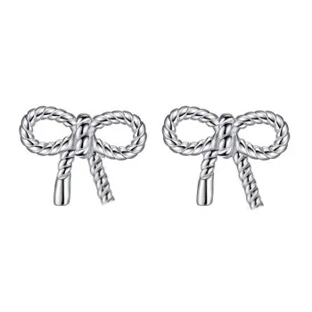 

Simple and compact plain silver bow stud earrings, cute and sweet twist earrings, Korean style jewelry KED-3305