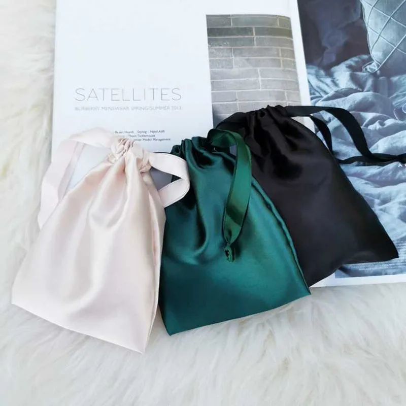 

Custom Logo ribbon satin PouchesPouches Cosmetic Perfume makeup eyelash Packaging Bags 20pcs/lot