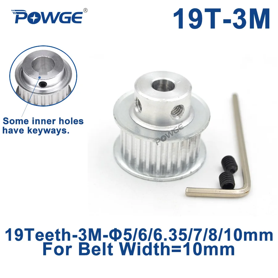 

POWGE 19 Teeth HTD 3M Synchronous Pulley Bore 5/6/6.35/7/8/10mm for Width 10mm 3M timing belt HTD3M pulley Gear CNC 19T 19Teeth