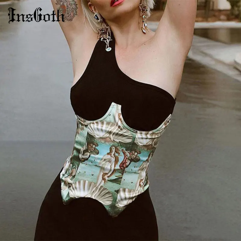 

InsGoth Vintage Bodycon Green Corset Aesthetic High Waist Waist Belt Corset For Dress Tops Oil Painting Punk Gothic Accessories