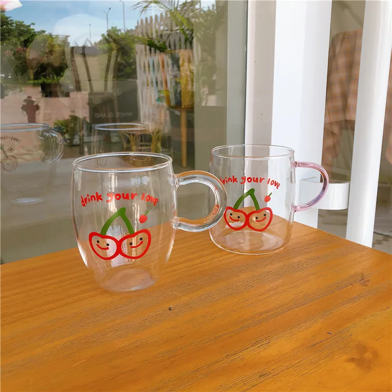 

Coffee Mug Glasses Beer Drinkware Cherry Glass Girly Heart Retro Cups Breakfast Cup With Handle Посуда кружка Ijust очки Mugs Ta
