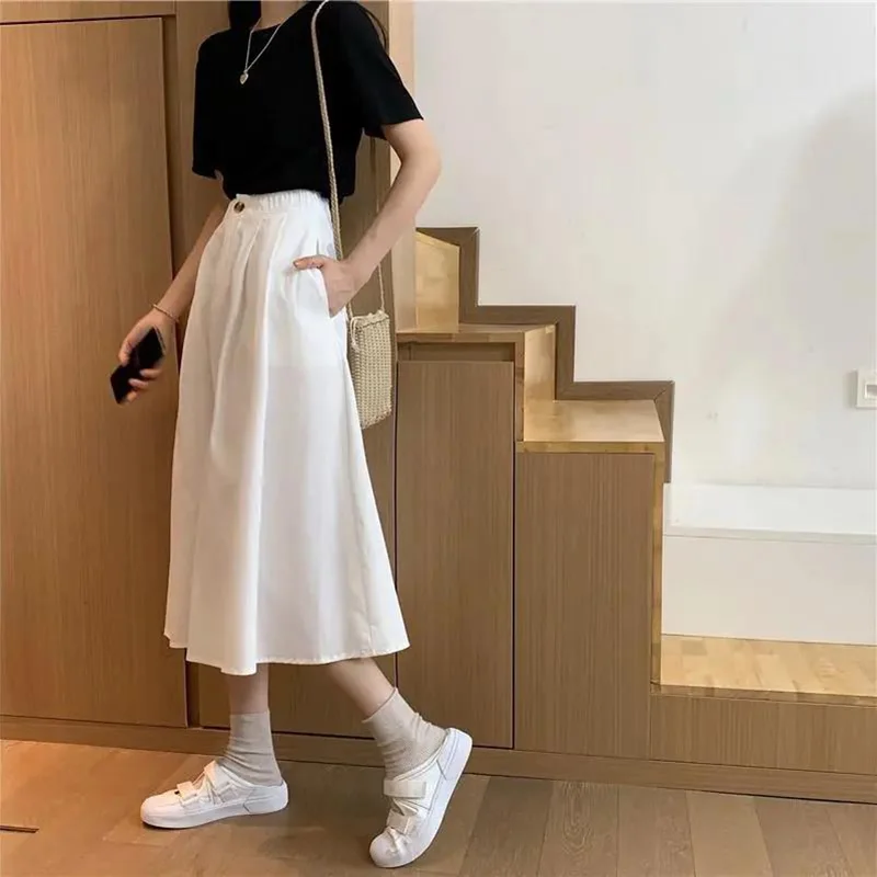 

2020 Summer Autumn Sisters Skirts Plus Size Casual Loose Skirt Black White Long Skirts Women S M L XL XXL Students mujer faldas