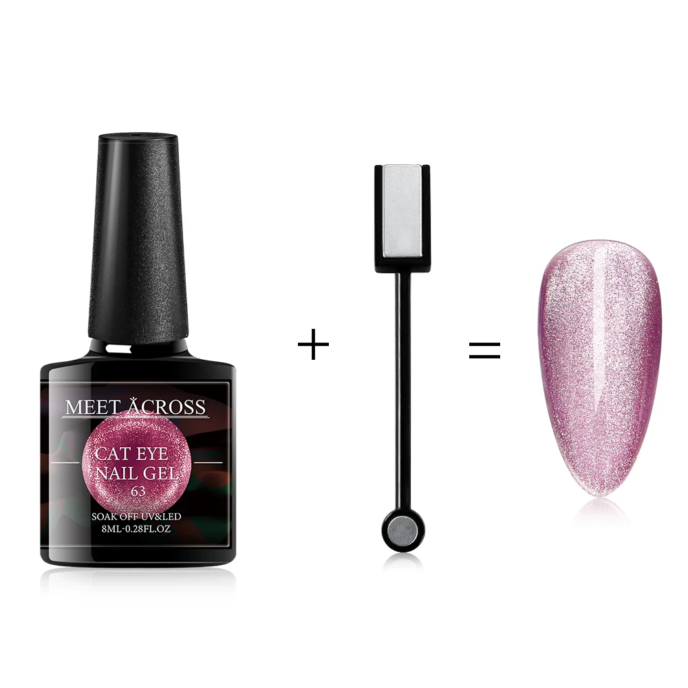 Гель лак MEET ACROSS Магнитный полуперманентный с эффектом кошачий глаз 8 мл|Гель для
