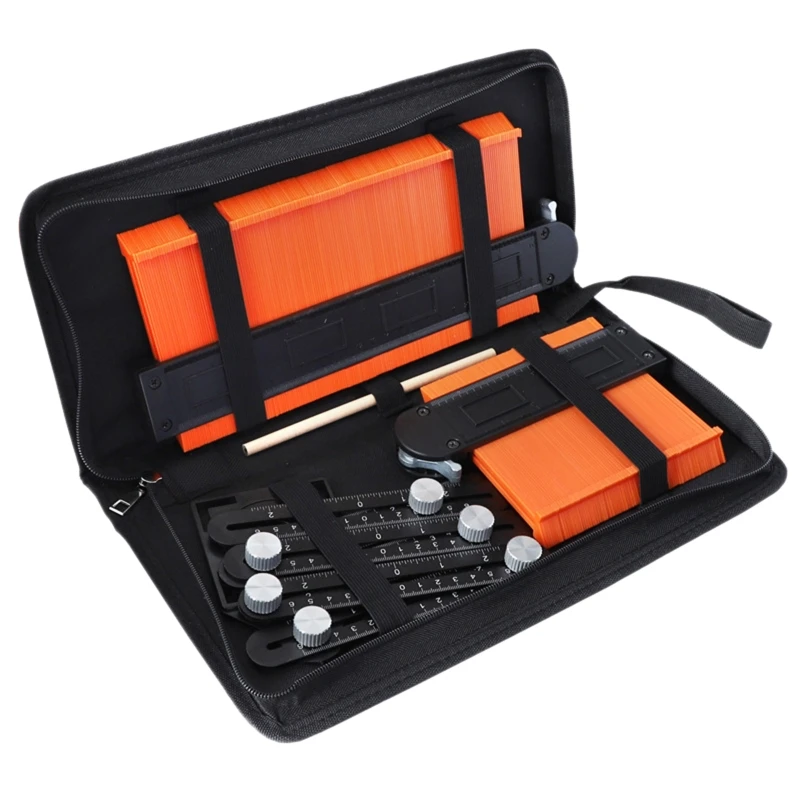 

5inch/10inch Contour Gauge Set with 6-Folding Ruler Metal Lock Shape Duplicator Tiling Laminate Tiles Template Measuring Ruler