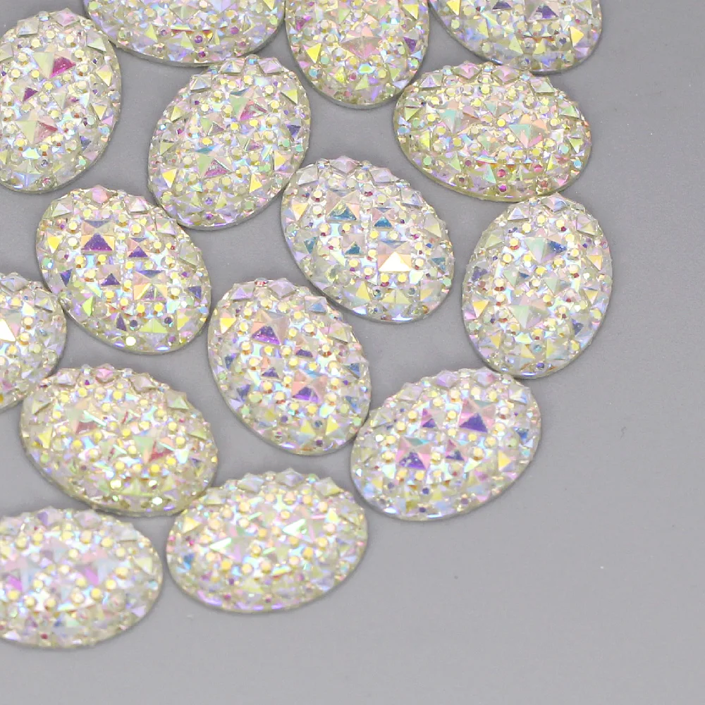 Овальный Кристалл AB Смола горный хрусталь Серебряная плоская задняя основа