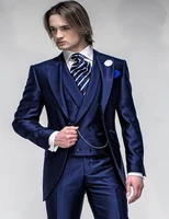 navy blue slim fit groom tuxedos peak lapel one button groomsmen mens wedding dress excellent 3piece man suitjacketpantsvest