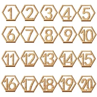 20pcs wooden wedding table numbers seat cards 1 40 hexagonal hollow digital sign with holder