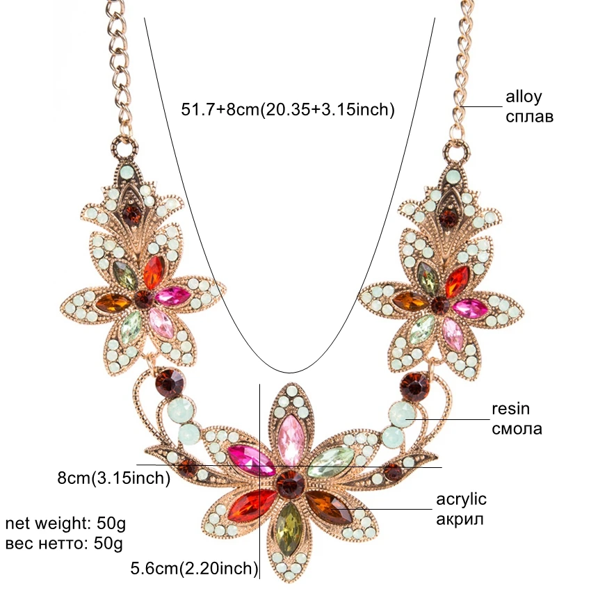 DiLiCa Elegant Flower Statement Necklace for Women Vintage Rhinestone Maxi Necklaces &amp Pendants Bib Jewelry | Украшения и