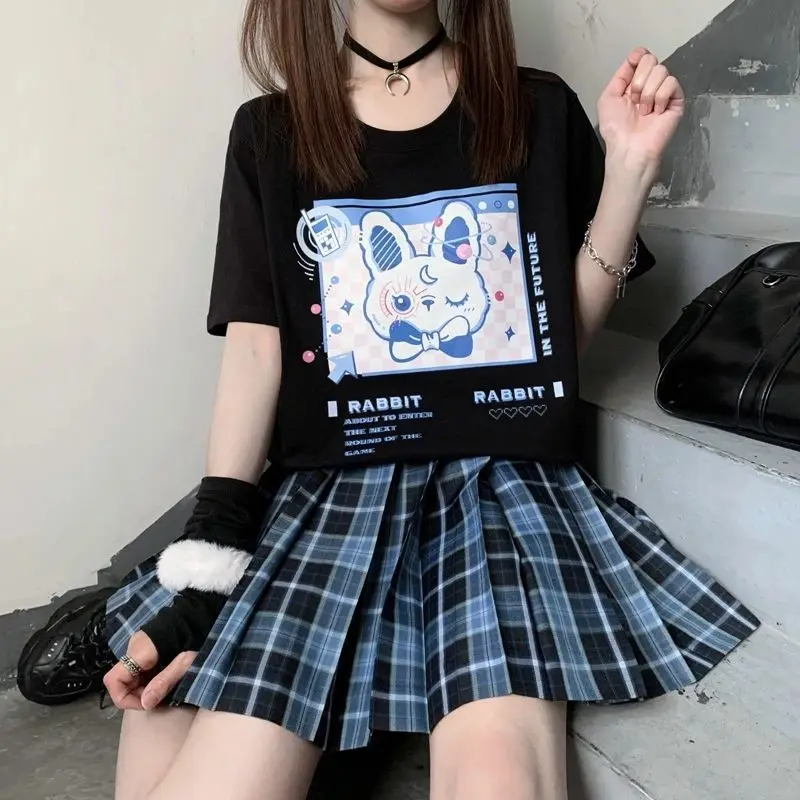 

Harajuku Women T-shirts 2021 Cute Cartoon Rabbit Top Female Japanese Style Alt Clothes Aesthetic MINGLIUSILI Summer Tee Shirt