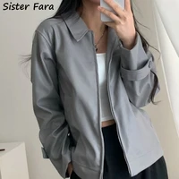 sister fara new lapel collar pu leather bomber jacket women spring autumn water proof motorcycle coat female faux leather jacket