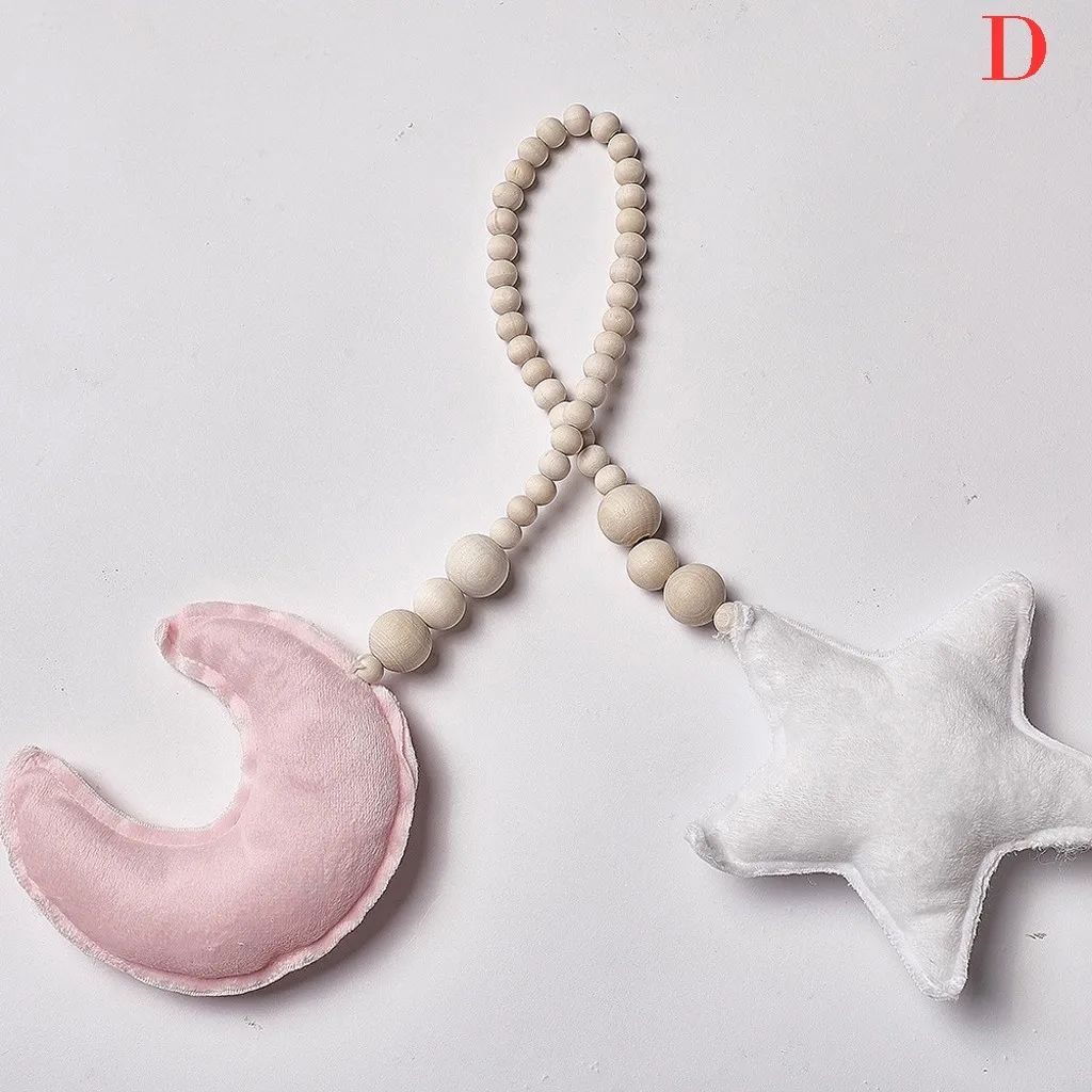 Nordic Wind Moon Pentagram Wooden Beads Charm Children's Room Crib Props Tassel Pendant Home Ornaments pendant supplies#gh | Дом и сад