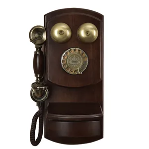 wall mounted vintage telephone phone with drawer button rotary dial adjustable classic ringtone volume solid wood for home free global shipping