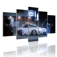 vintage white car 5 panels canvas painting hd poster wall art print picture for living room interior home decoration frame
