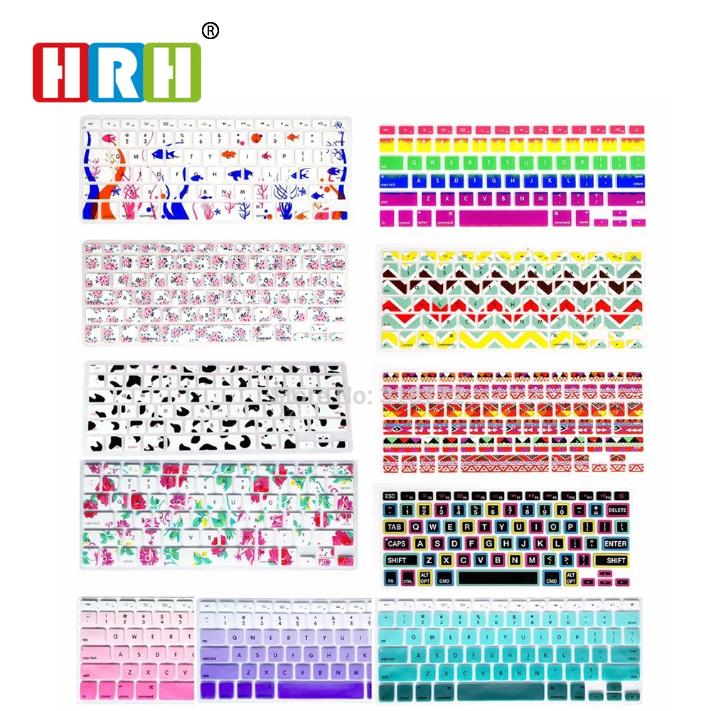 

HRH Slim Dust Cover Silicone Flower Rainbow English Keyboard Cover Keypad Skin Protector For Macbook Pro 13 15 17 Air Retina US