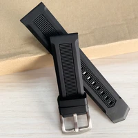 22mm black silicone rubber straight end watch band strap belt with silver color pin buckle watchband
