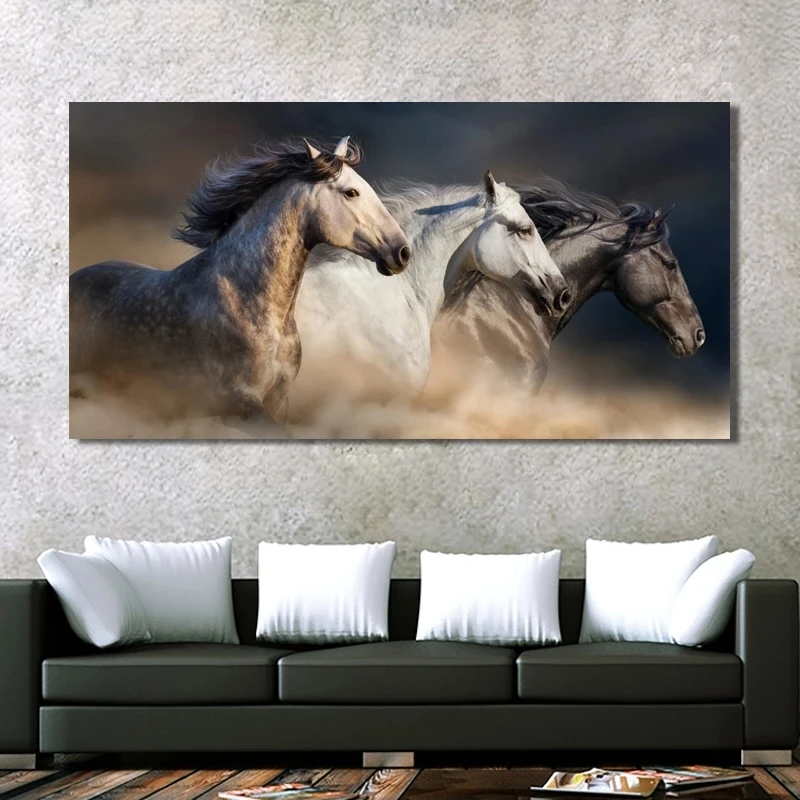 Современный Животные Арт холст Плакаты и принты бег с изображением лошадей