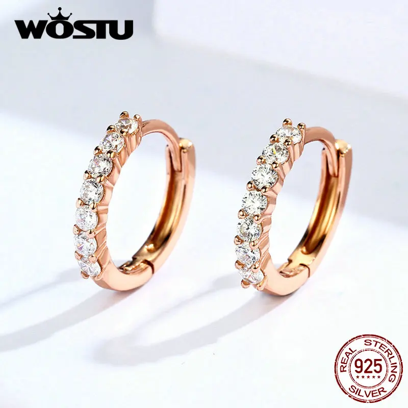 WOSTU,, настоящее 925 пробы, серебряные ослепительные CZ серьги-кольца для женщин, модный бренд, S925 серебряные ювелирные изделия, подарок FIE351
