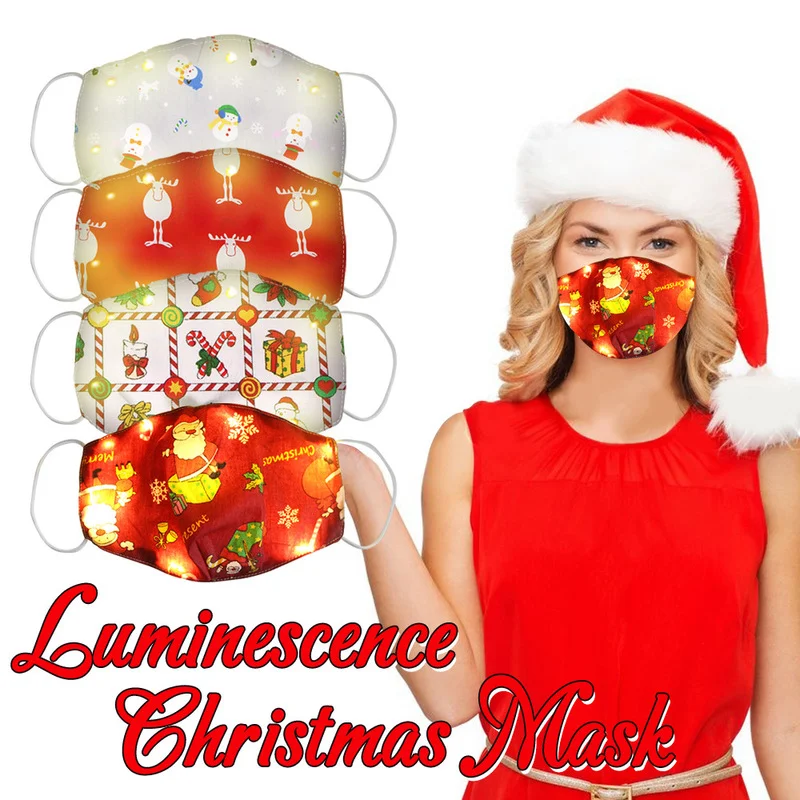

Christmas Lights Glowing Washable Face Mask Cartoons Covers Fashion Mouths Led Mouth Masks Halloween Cosplay Navidad Mascara
