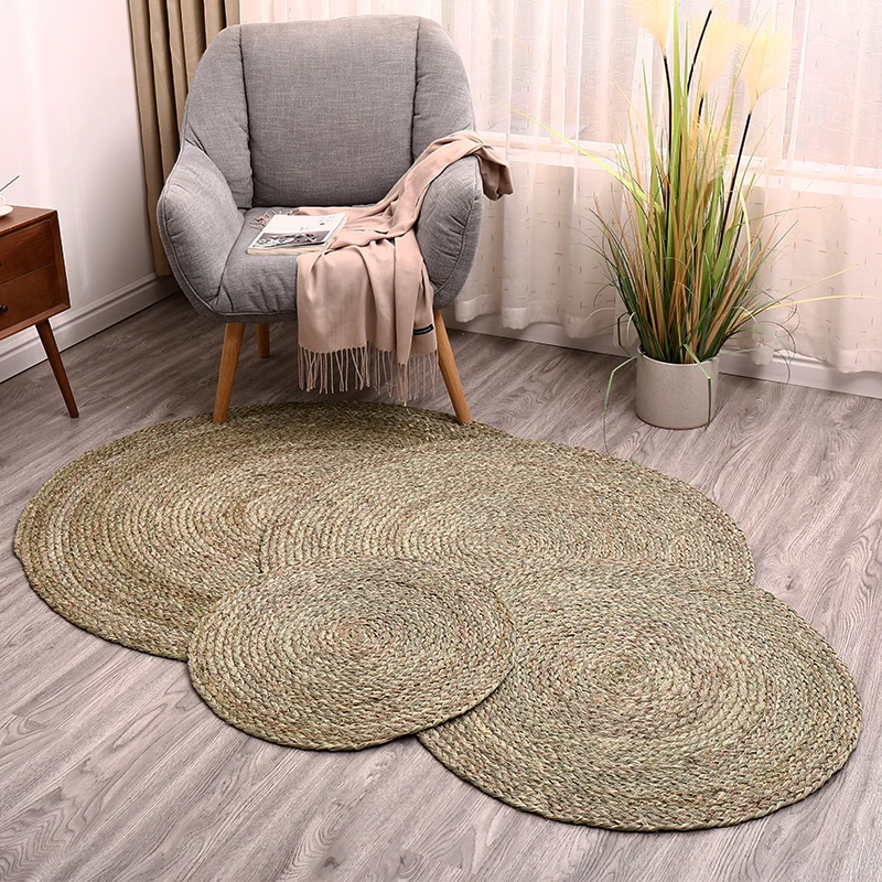 

Waterweed Woven Area Rugs Hand-woven Circular Floor Mats For Living Room Coffee Table Carpet Bedroom Straw Carpet