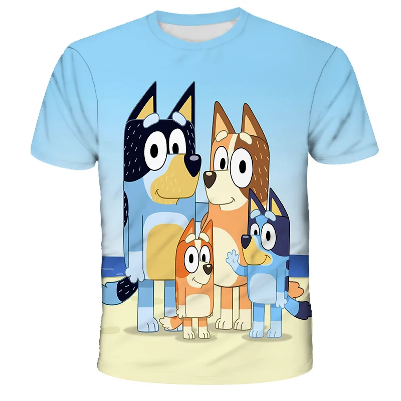 

2022 Summer BLUEY Dog Cartoon 3D Print T-shirt Kids Summer Short Sleeve Boys and Girls Cute Top T-shirt 3-14 Years Tops