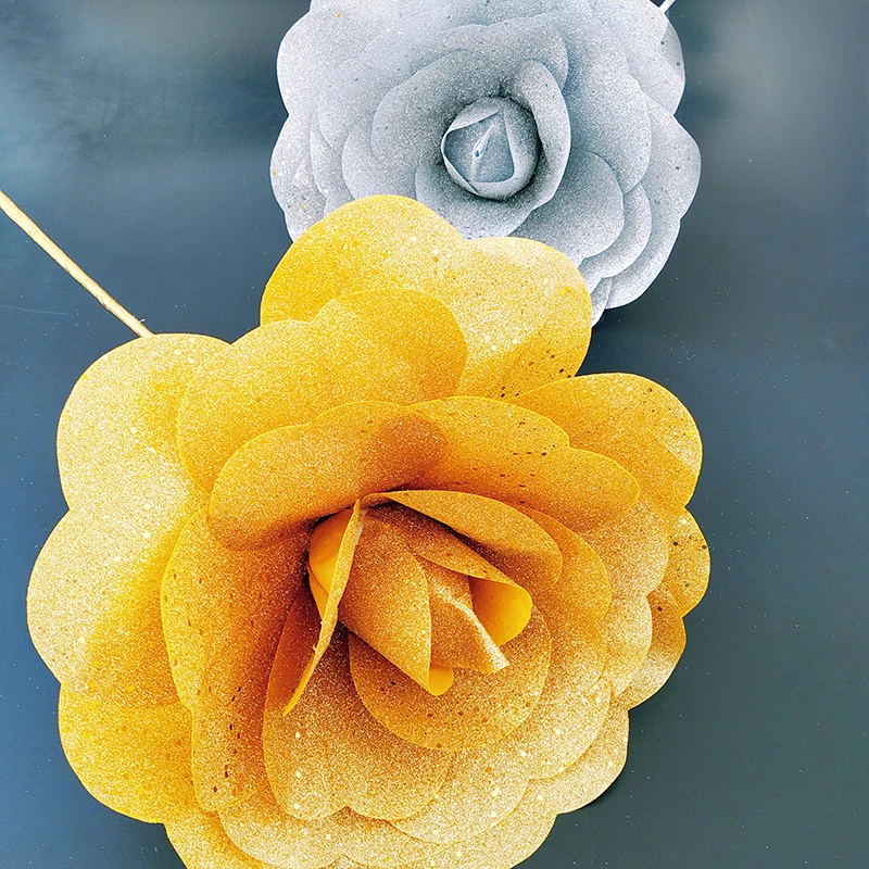 Новый яркий большой цветок розы искусственный блестящий порошок рождественские