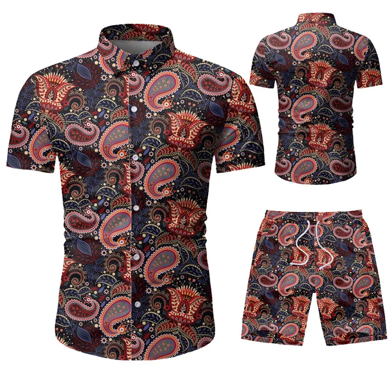 

Mens Hawaiian Shirts Set Summer Floral Shirts Men +Print Beach Shorts Short Sleeve Tracksuit 2020 Fashion 2 piece Sets Male