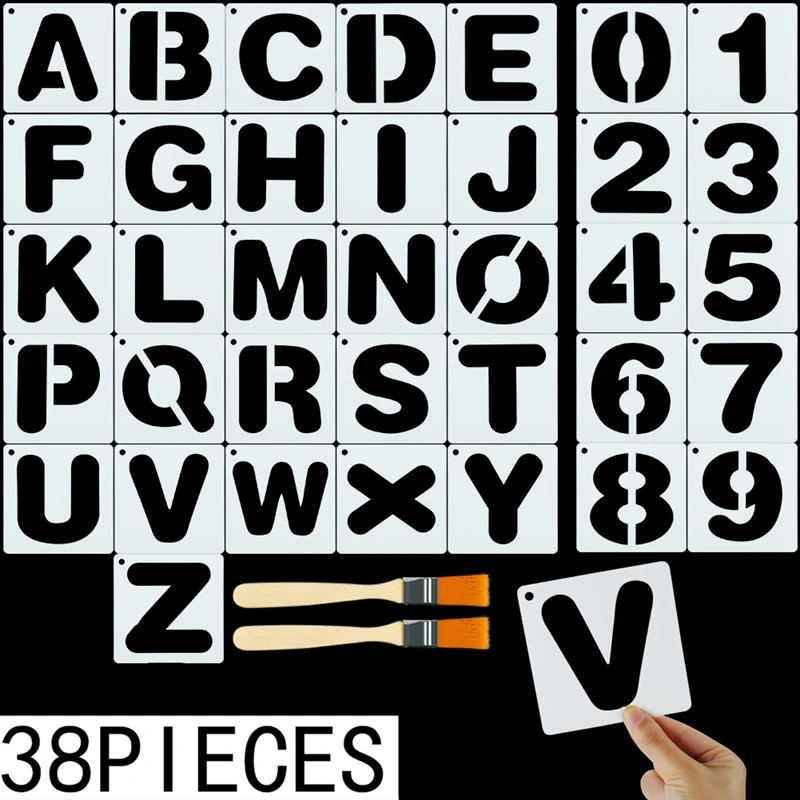 

36 Templates + 2 Brushes/Sets Alphabet English Letters Stencils Painting Scrapbooking Stamping Embossing Album Paper Template