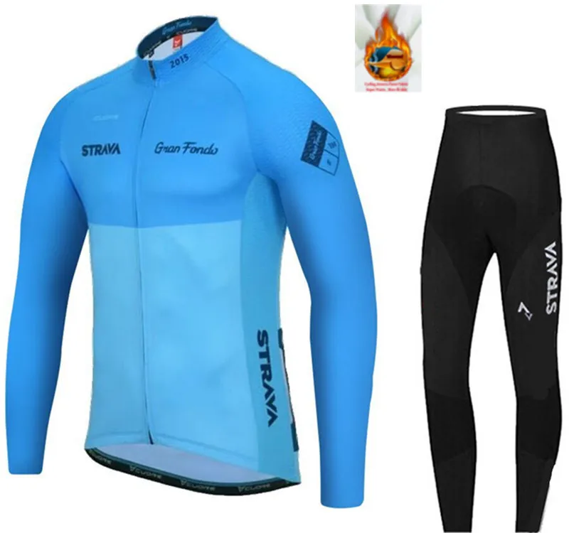 2 STRAVA Pro Team зимний велокостюм набор из флиса Ropa Ciclismo Invierno MTB велосипедная одежда велокостюм из флиса - Цвет: 2