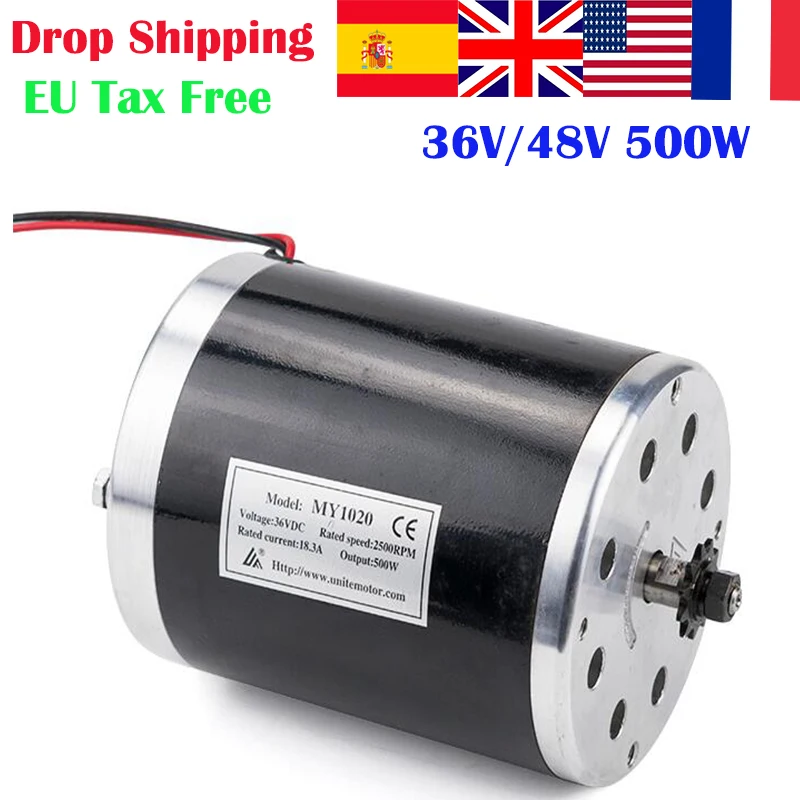 500W 36 V/48 V UNITEMOTOR MY1020 электрический велосипедный полированный двигатель E скутер мотоцикла или электровелосипеда с высоким уровнем Скорость щетка с двигателем переменного тока к рулю мотоцикла велосипеда комплект