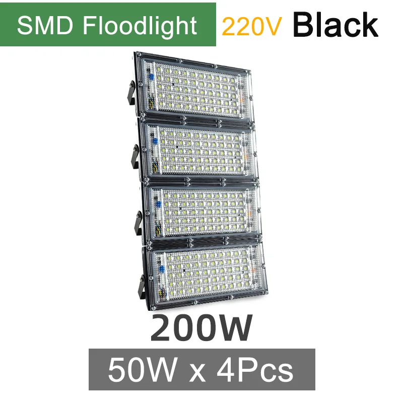Kaguyahime Светодиодный прожектор светильник 50W 100W 200W Светодиодный прожектор светильник 220V IP65 Водонепроницаемый дистанционного Управление отражатель светильник ing уличные точечный светильник - Испускаемый цвет: 4Pcs Black SMD Light