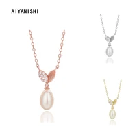 aiyanishi 925 sterling silver shell pearl leaves pendant necklace engagement natural pearl pendant necklace romantic jewellery