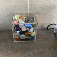 capsule coffee storage table top with dust proof box coffee shop bar with transparent storage box for 50 coffee capsules