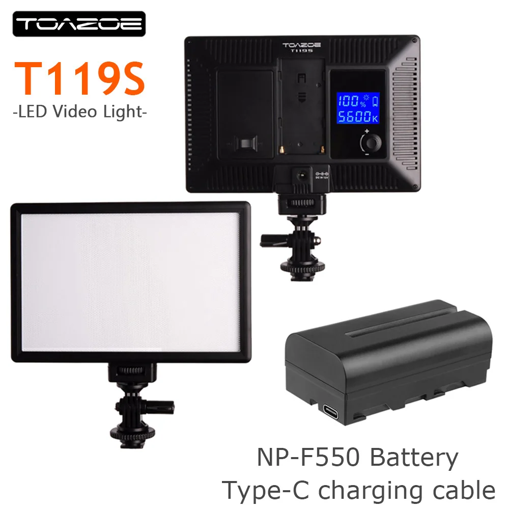 

Ультратонкая Двухцветная светодиодная лампа TOAZOE T119S с регулируемой яркостью и ЖК-дисплеем для студийной видеосъемки, панель для камеры Canon ...