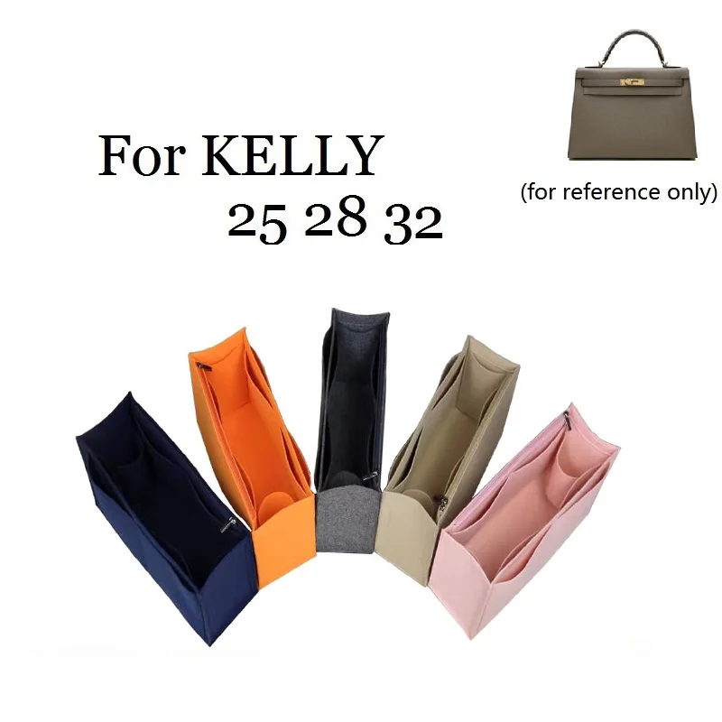 Bolso de maquillaje para Kelly25/28/32, bolsa organizadora con cremallera, base de inserción, shaper de fieltro, bolsas de almacenamiento de artículos de tocador, bolsa de cosméticos de viaje para niña