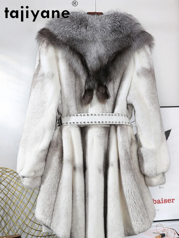 Tajiyane Winter Coats Women 2020 Real Fur Coat Woman Natural Mink Fur Jacket Female Fox Fur Collar Hooded Jackets Casaco TN1367