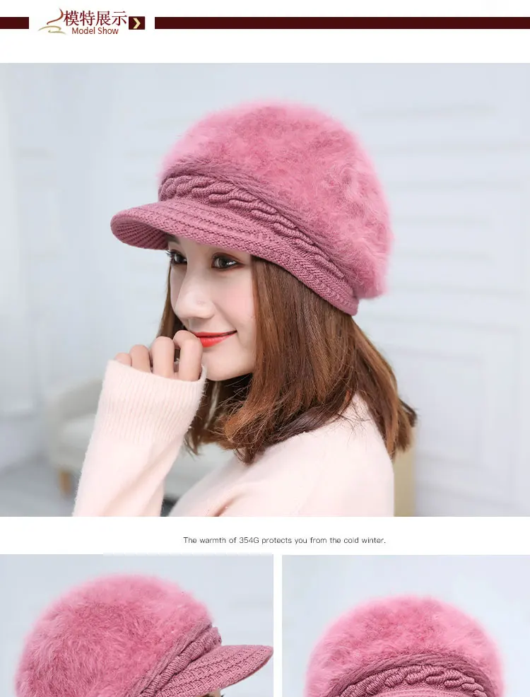 Women's hat winter rabbit hair knitted beret hat winter hats for women caps women fashion winter hat women's knitted hat